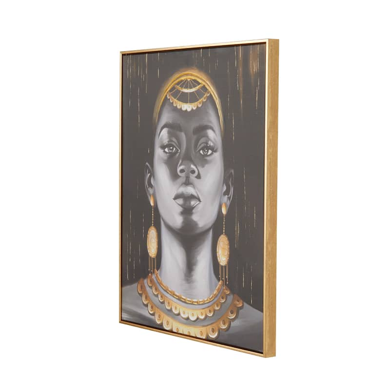 Canvas Woman Shaded Living Room Framed Wall Art with Decorative Jewelry and Gold Foil Accents - Black - Roche River Decor