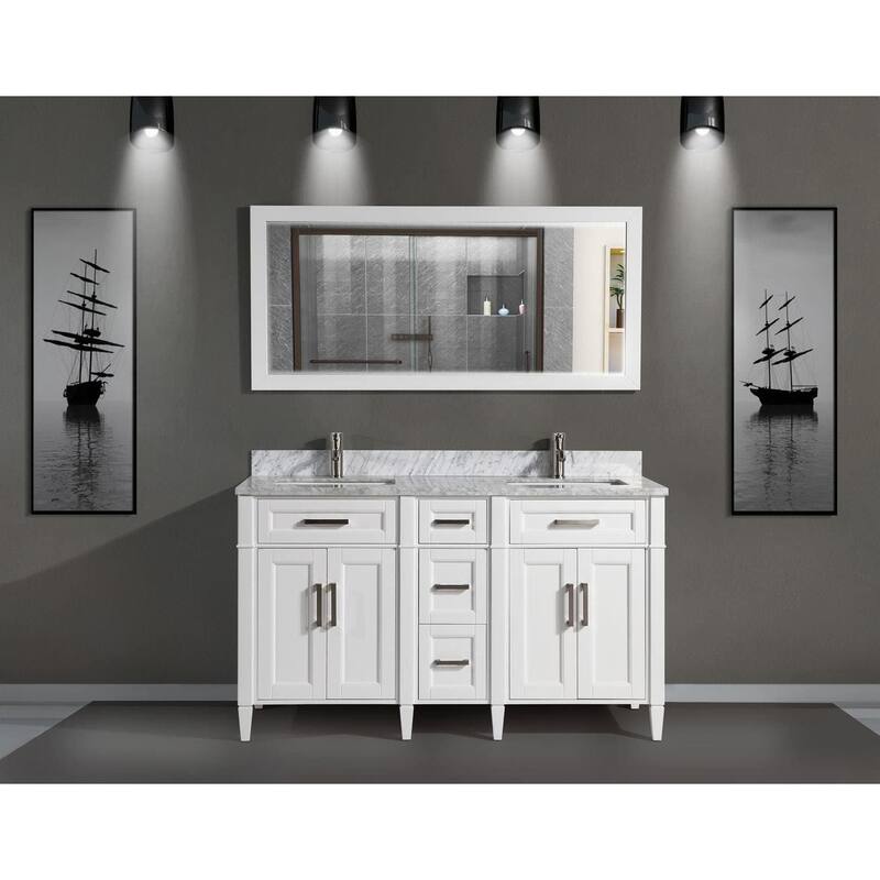 Vanity Art 60 in. Modern Double Sink Bathroom Vanity with Top and Mirror