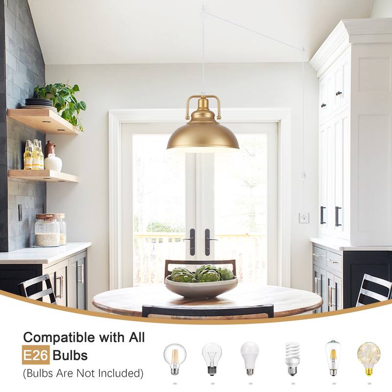 1 - Light Modern Industrial Plug-In Pendant Light with Metal Dome Lampshade