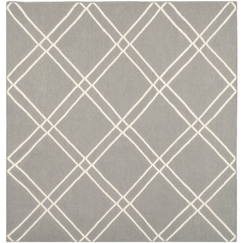 SAFAVIEH Handmade Flatweave Dhurries Preciosa Moroccan Wool Rug - 6' Square - Grey/Ivory