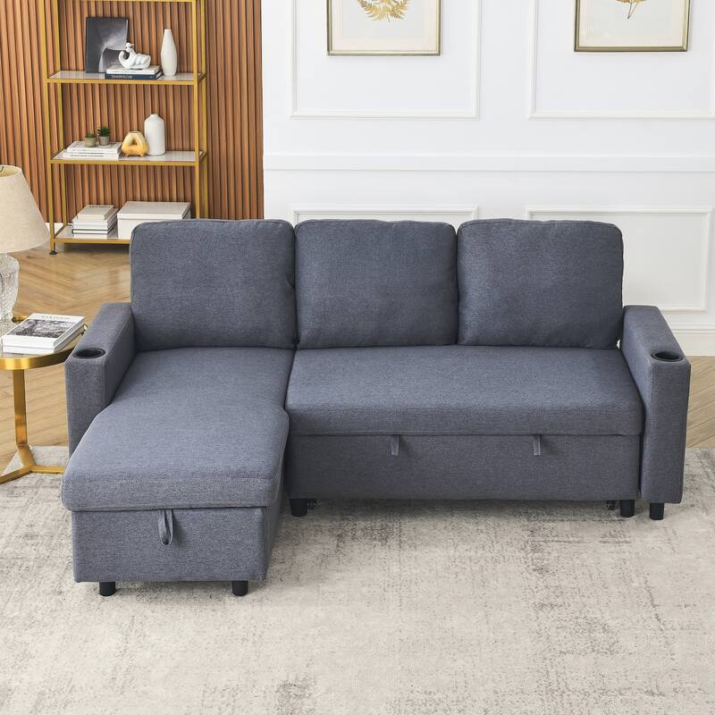 78.5" Linen Convertible Sofa Bed with Storage Ottoman