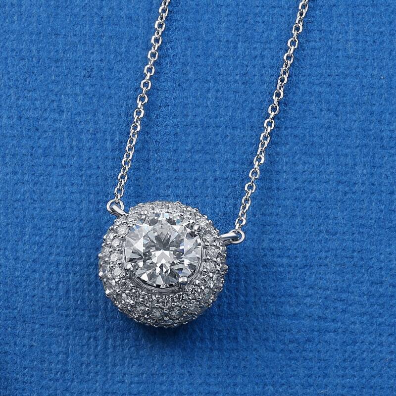 Bliss Diamond Certified 3 1/2Ct Euro Diamond Pendant Gold 18" Women's Necklace Lab Grown