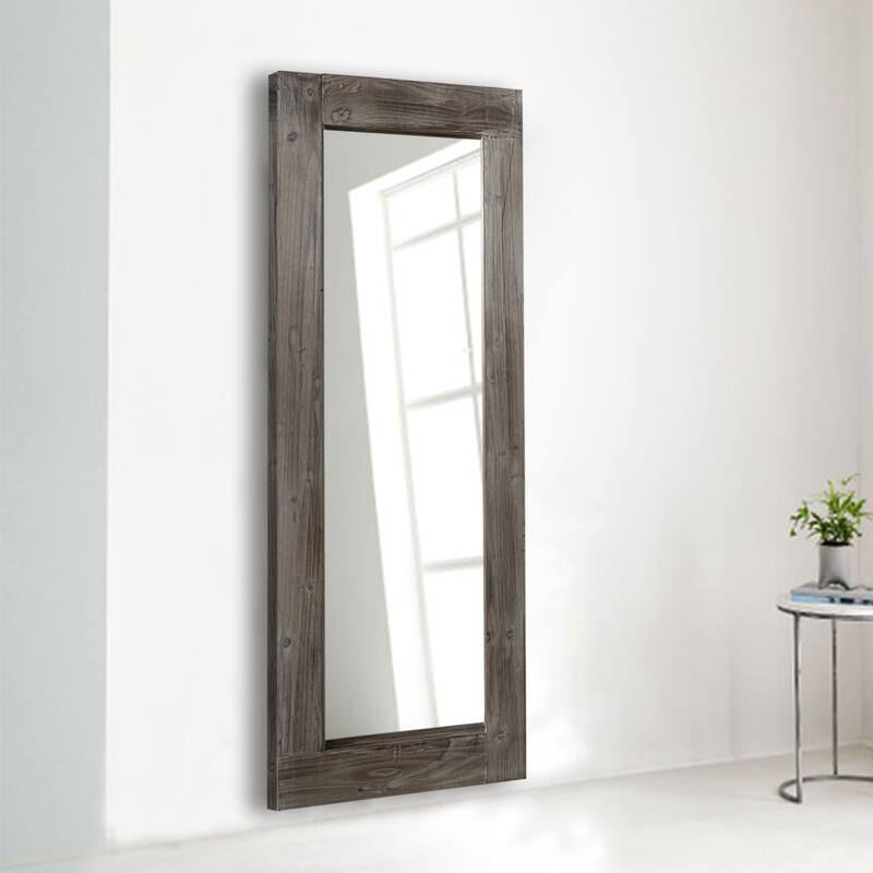 HomeRoots 58" Dark Brown Solid Wood Freestanding and Wall Mount Accent Mirror - 24