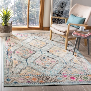 SAFAVIEH Madison Medine Boho Diamond Distressed Rug - Blue/Yellow - 5' 3" x 7' 6"