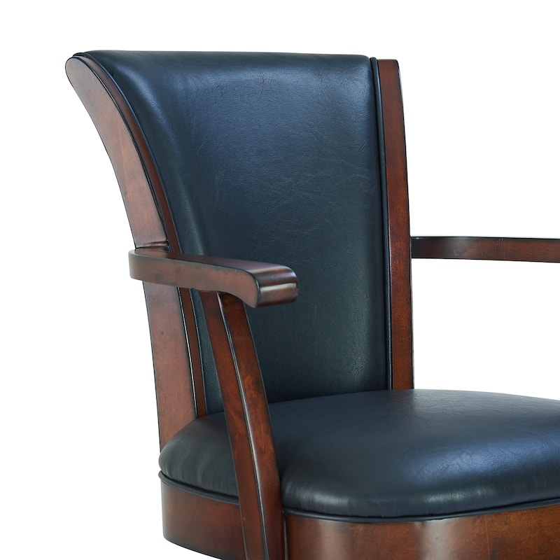 Raleigh Grey Faux Leather & Black Wood Swivel Bar/Counter Stool with Arms