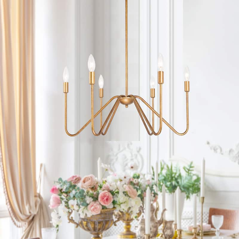 Industrial Rustic Curved Armed Metal Chandelier 6-light Wheel Lighting for Dining Room Kitchen Entryway