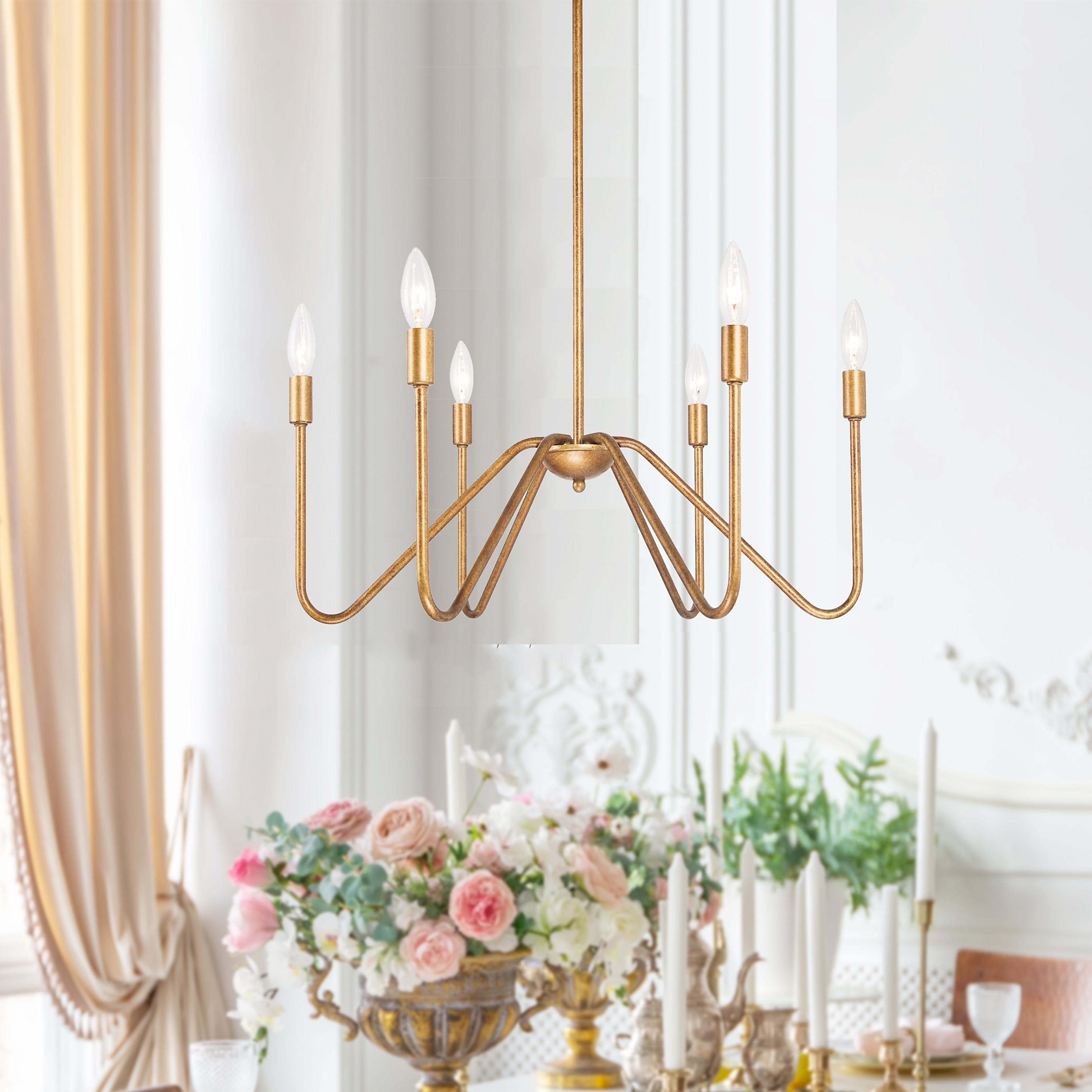 Industrial Rustic Curved Armed Metal Chandelier 6-light Wheel Lighting for Dining Room Kitchen Entryway