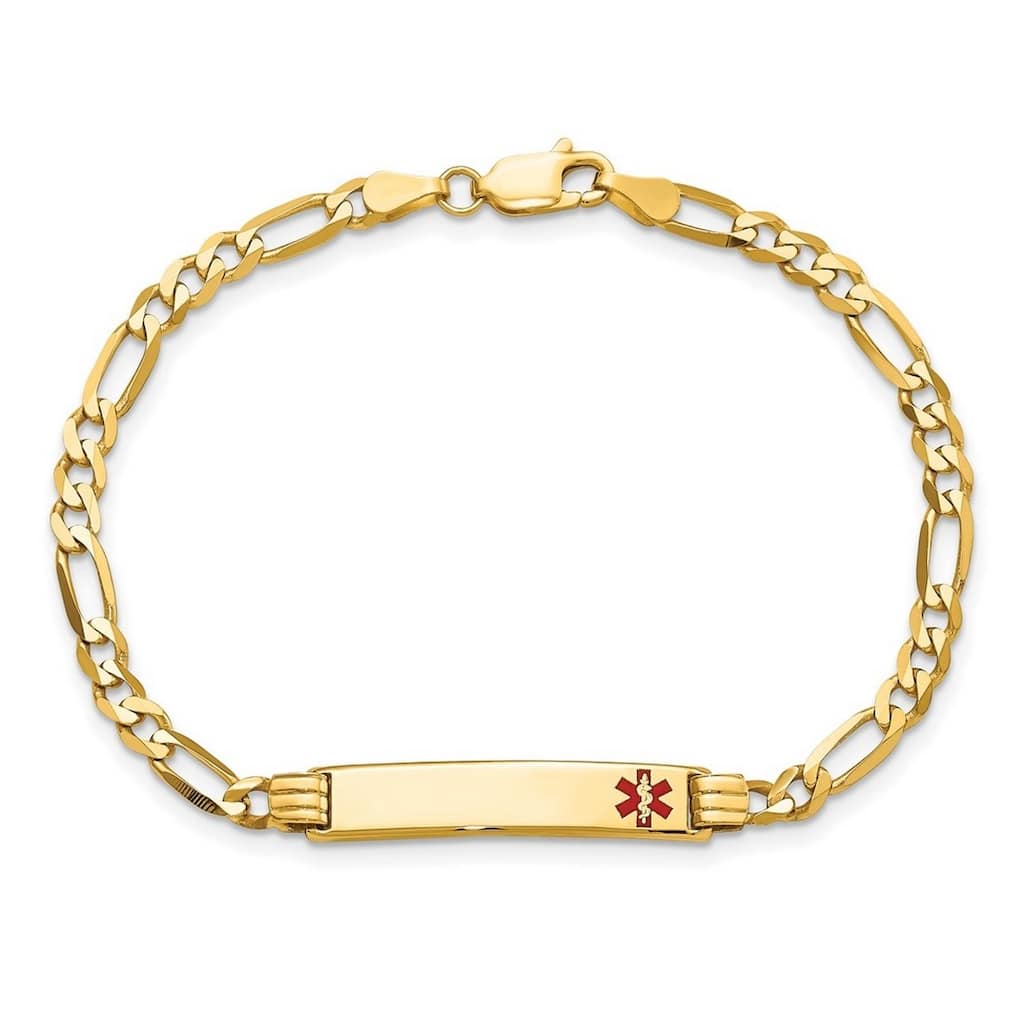 Curata 5.5mm 14k Engravable Medical Red Enamel Figaro ID Bracelet