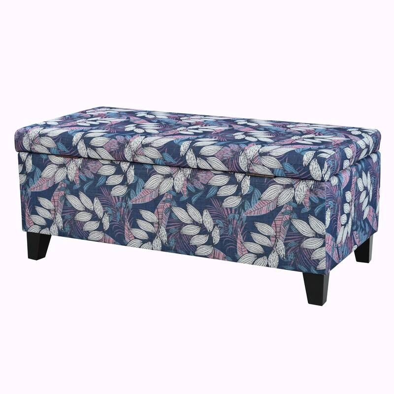 Luxury Storage Ottoman with Floral Patterned Fabric, Soft-Close Hinges, Multi-Functional Footrest & Seat