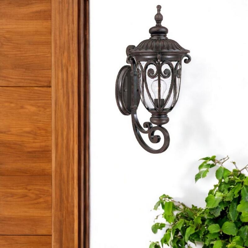Outdoor Wall Light Fixture with Clear Seeded Glass Shade Hardwired Aluminum Sconce A19 Bulb Compatible - 22.75" H x 9.38" W