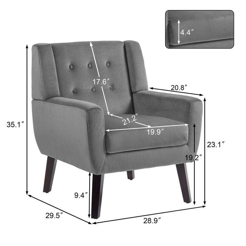 Modern Accent Chair Velvet Armchair - 28.9"W x 35.1"H x 29.5"D