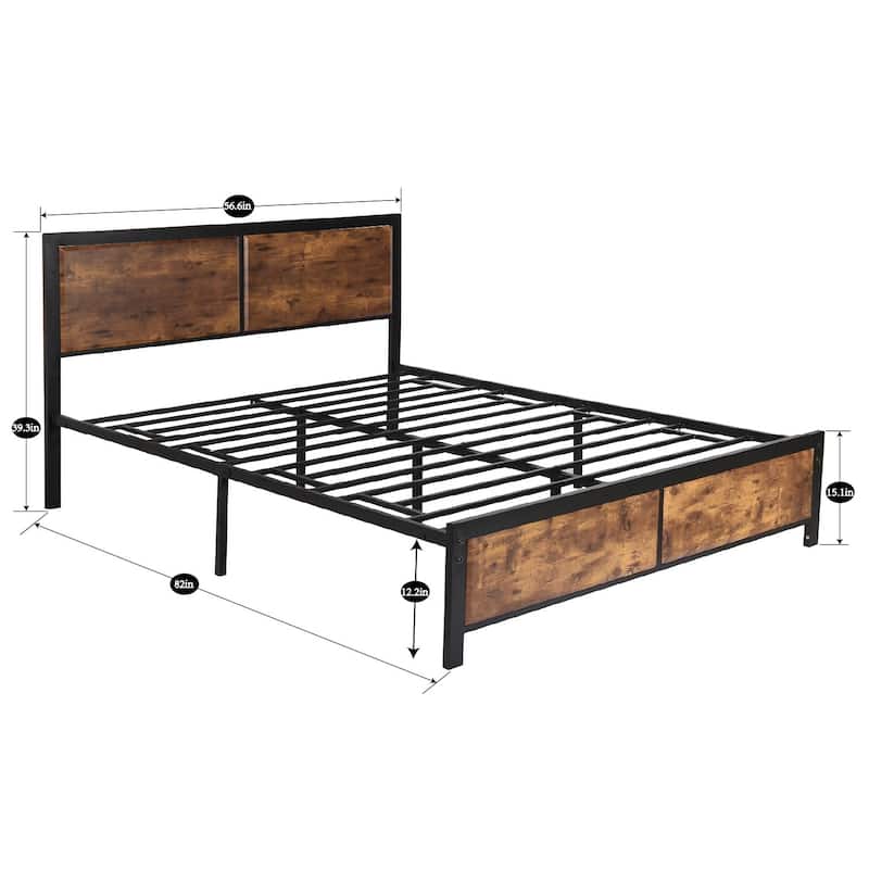 Taomika Industrial 3-pieces Bed with Wood Headboard and Nightstand Set