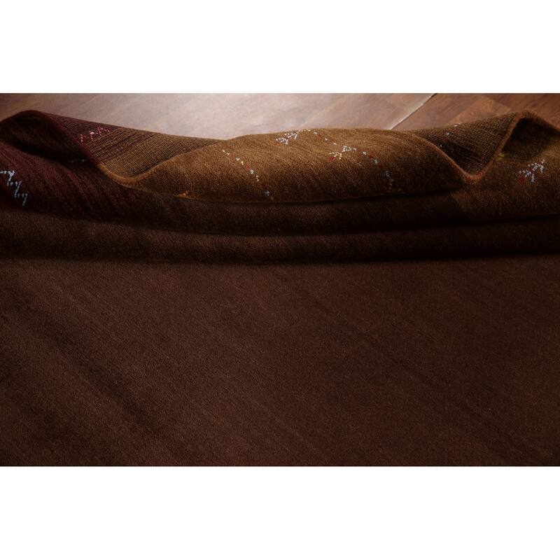 Brown Gabbeh Indian Area Rug Hand-Knotted Wool Carpet - 8'2"x 9'8"