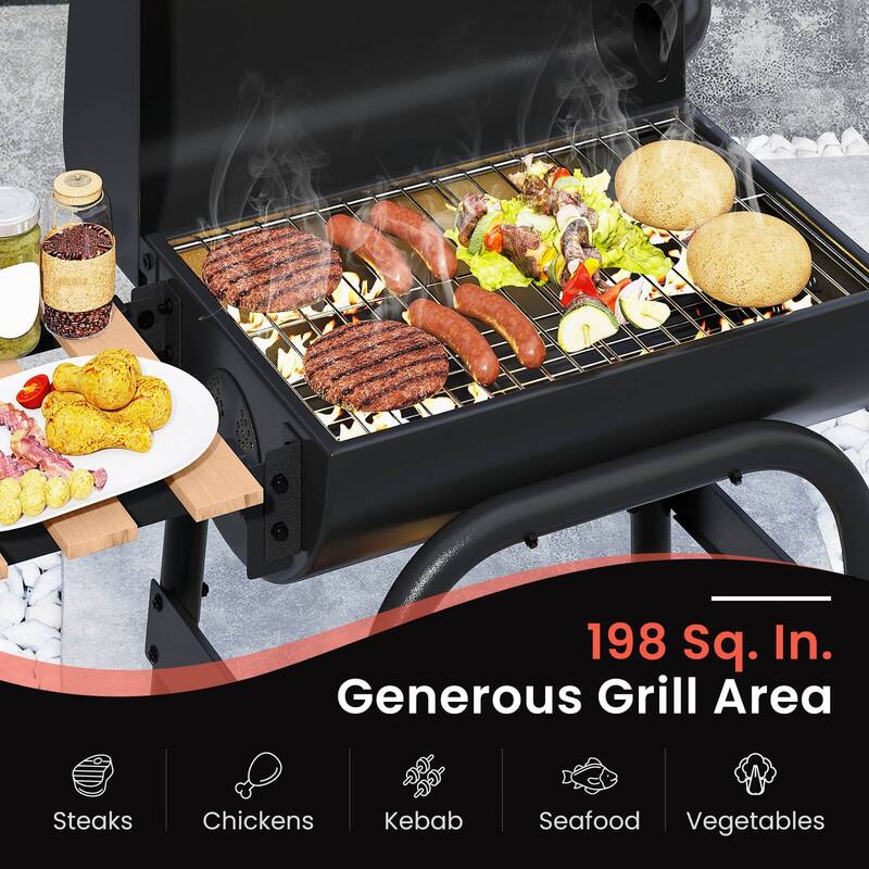 Costway Barrel Charcoal Grill with Foldable Side Table Built-in - See Details - as pic shows