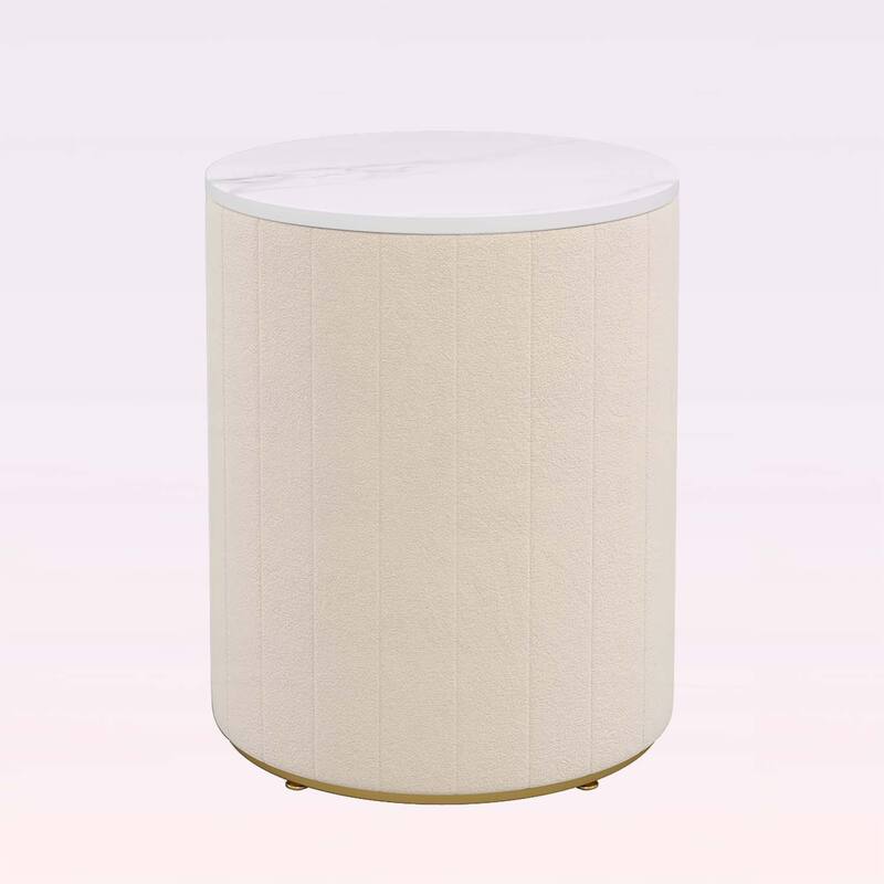 Round Nightstand with 3 Drawers,Metal Handles,Marbling Sticker Top for Bedroom