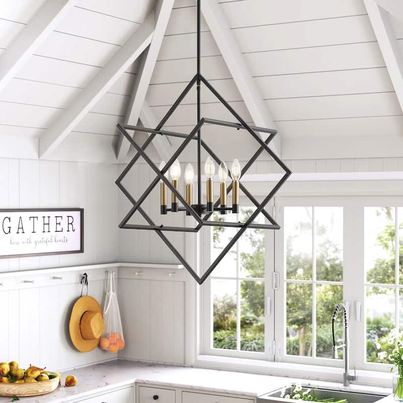 Modern Black 6-Light Geometric Lantern Hanging Light Fixture