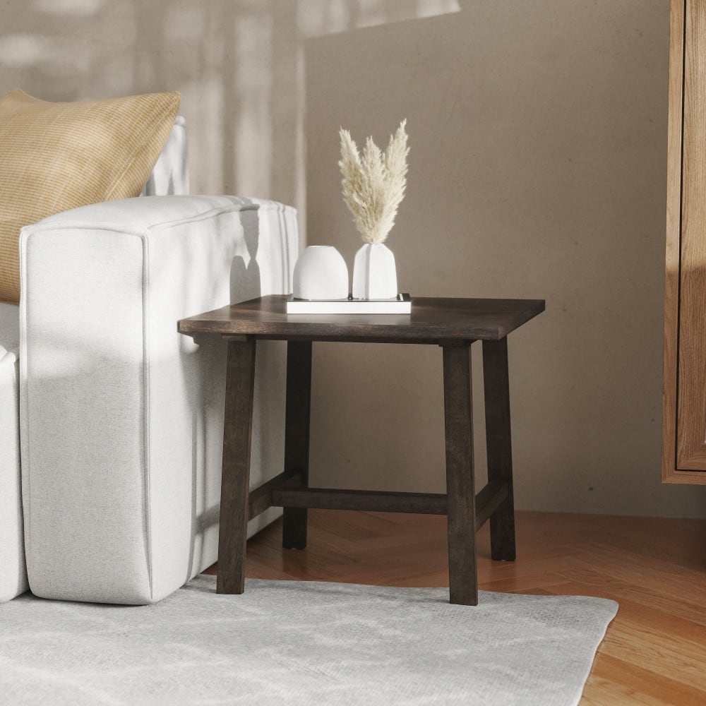 Solid Wood Farmhouse Trestle Style End Table