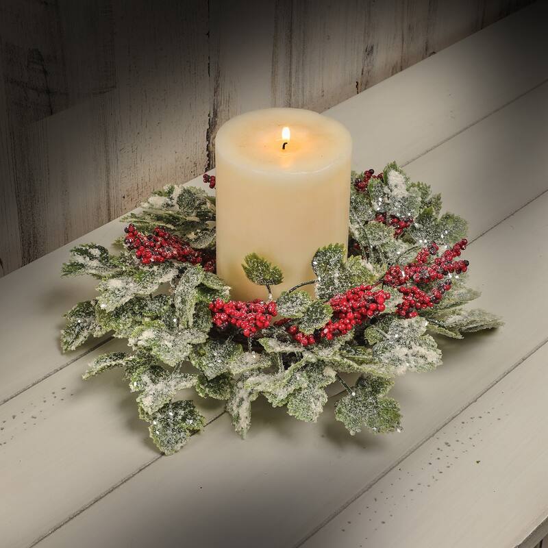 14" Frosted Mini Grape Leaf & Berry Candlering Set of 2