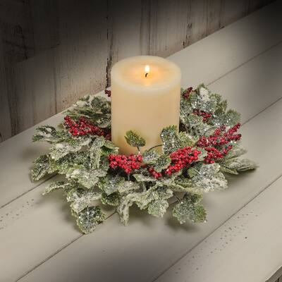 14" Frosted Mini Grape Leaf & Berry Candlering Set of 2