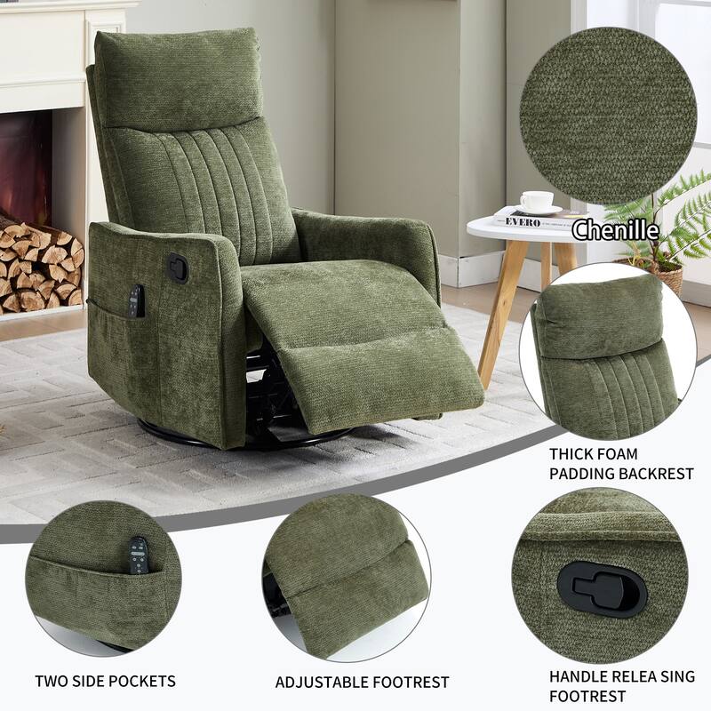 Roomfitters Swivel Rocker Recliner Chair, Manual Massage Armchair with Heat and Vibration, Fabric or Leather