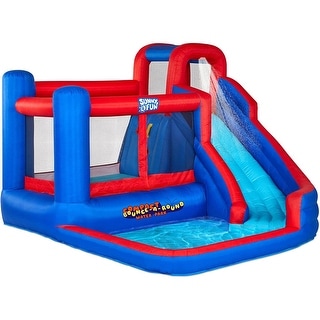 Sunny & Fun Compact Bounce-A-Round Inflatable Water Slide Park & Bounce House with Air Pump
