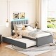 preview thumbnail 10 of 16, Teddy Fleece Twin Size Upholstered Platform Bed with Trundle, Beige Grey