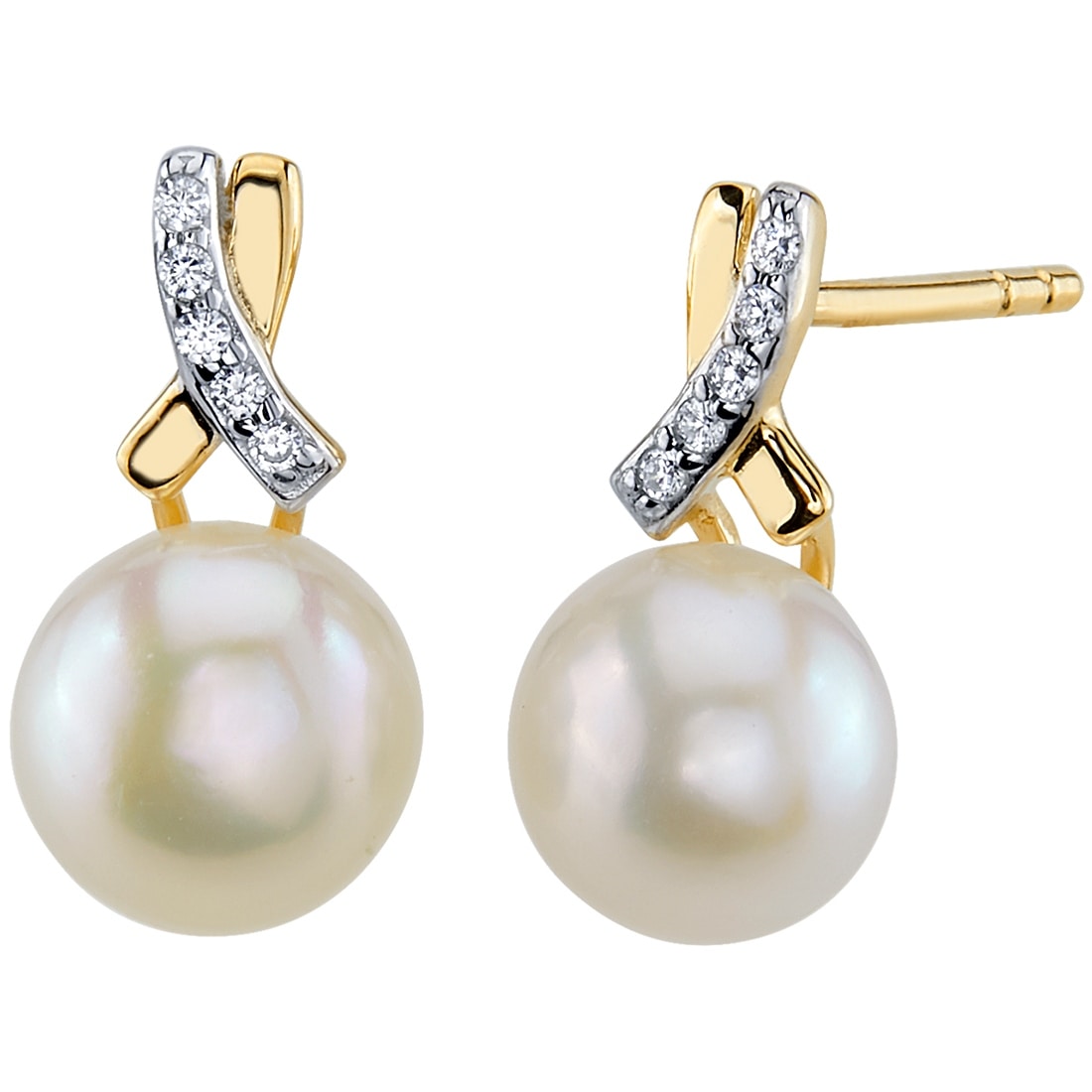 Oravo 14k Yellow Gold Freshwater Pearl Infinity Solitaire Stud Earrings