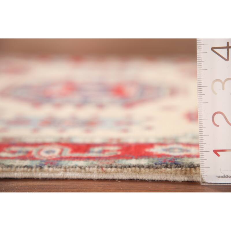 Kazak Accent Rug Hand-Knotted Geometric Beige Wool Carpet - 2'9" x 4'1"