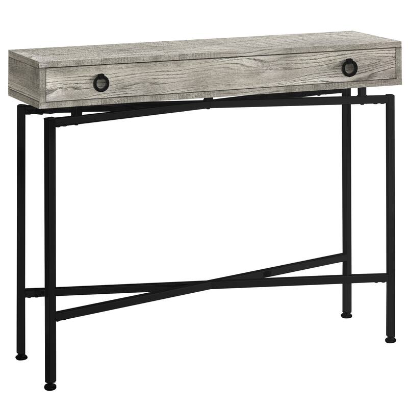 43 Inch Modern Console Table Wood Veneer Top with Drawer and Black Steel Base for Entry Hall - 42.5”L x 12”W x 32.5”H - Grey-Black