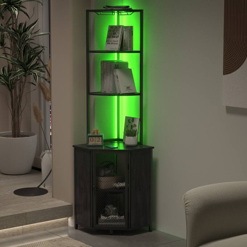 VECELO Tall Bookshelf 63.2"Large Bookcases Organizer with LED Lights Free-Standing Library Bookshelf with 5-Tier Storage Shelves