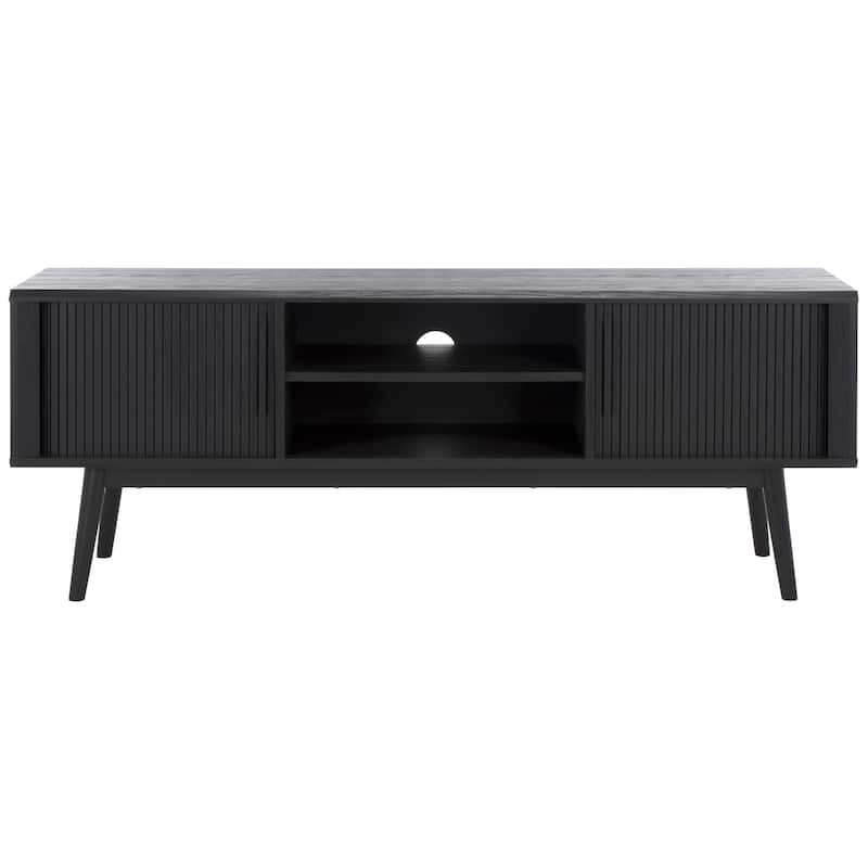 SAFAVIEH Aphra 2-Door 2-Shelf Entertainment Media Stand (Fits up to 65" Flatscreen TV) - 59 in. x 15.4 in. x 21.9 in. - Black