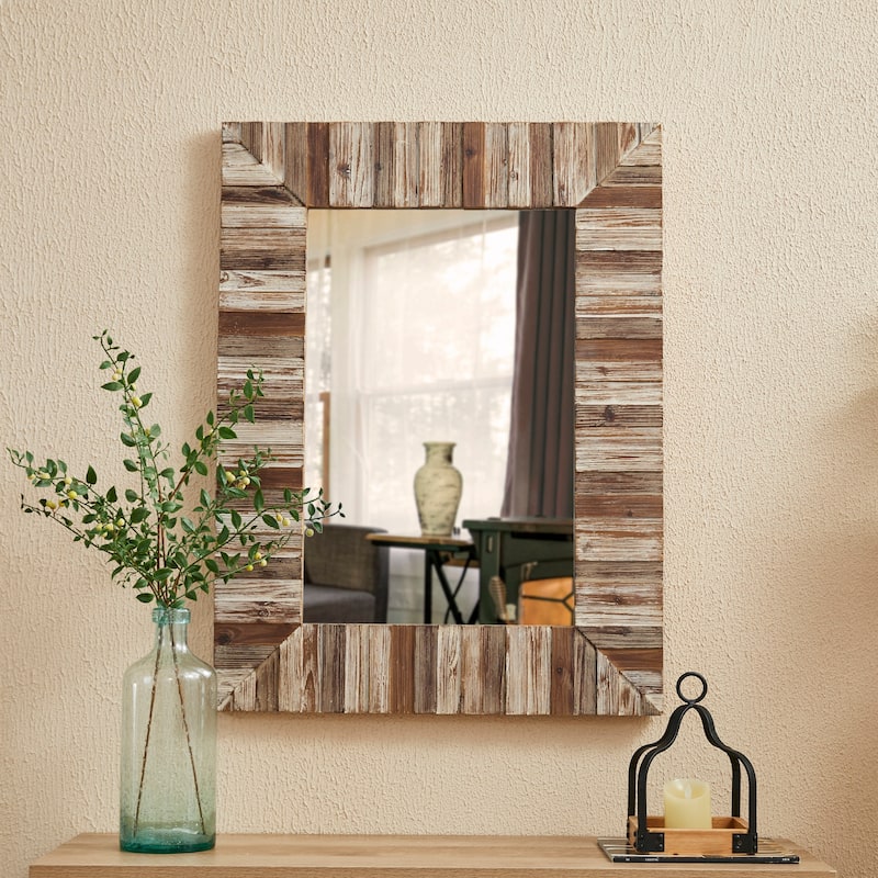 Glitzhome 40"× 30" Farmhouse Rectangle Wooden Frame Wall Mirror Bathroom-vanity Drawing Room Decor - 29.9" X 39.7"