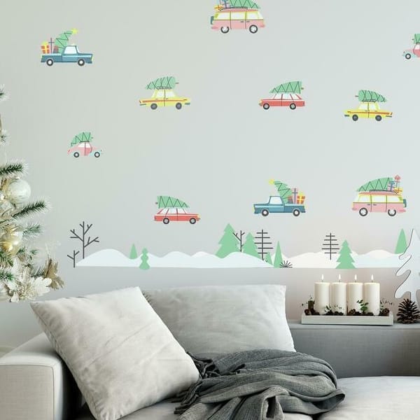 RoomMates Retro Christmas Cars Peel And Stick Wall Decals - Bed Bath ...