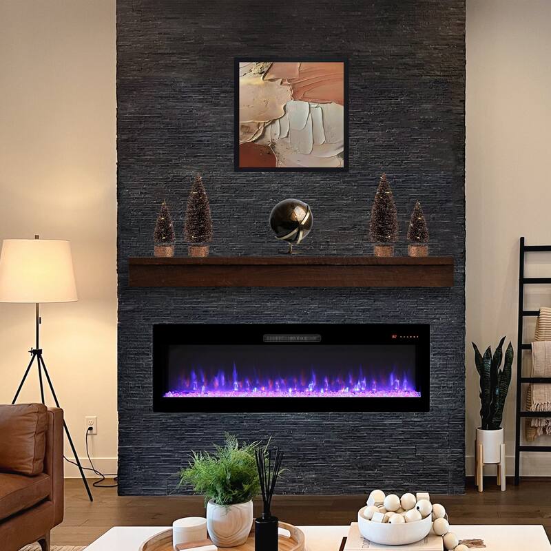 60-Inch Electric Fireplace with Recessed & Wall Mount Options, 16 Color Flame, Touch Screen, Timer & 5000 BTU Heater