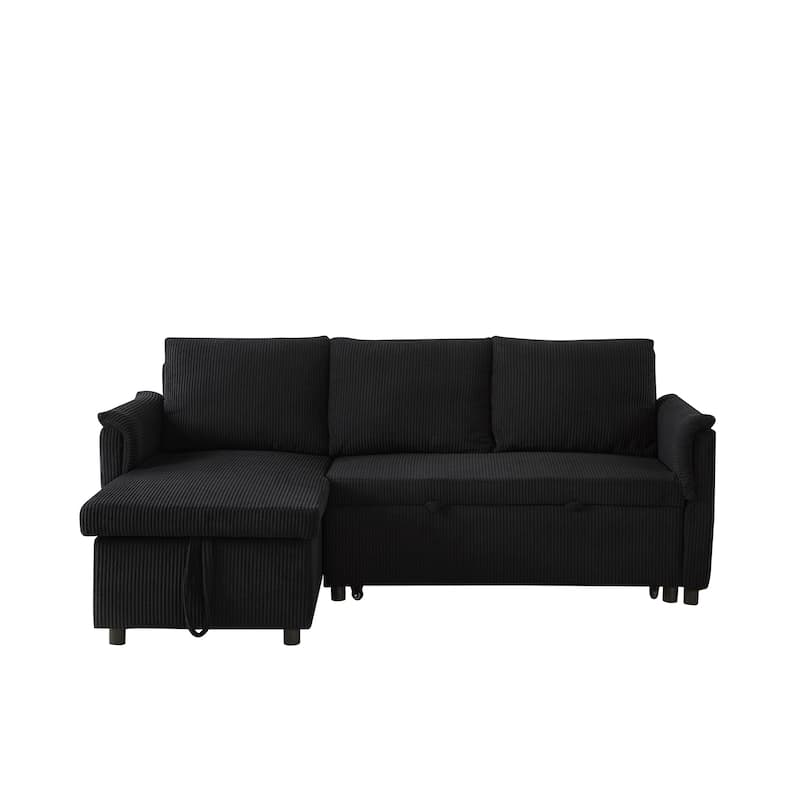 Modern 2-Seater Sofa L-Shaped Sleeper Sofa with 2 Pillows Storage Chaise and Adjustable Backrest, for Living Room, Black