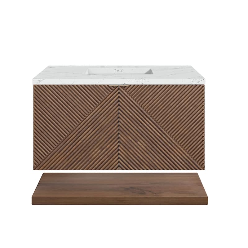 James Martin Vanities D200-V36-3ENC Marcello 36" Wall Mounted Single - Chestnut / Ethereal Noctis - Chestnut Finish