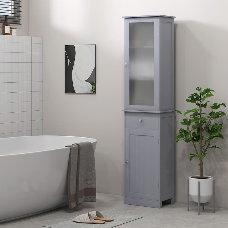 kleankin Slim Bathroom Storage Cabinet, Tall Bathroom Cabinet, Narrow Linen Tower with Acrylic Door, Drawer and Shelves, Gray - Grey