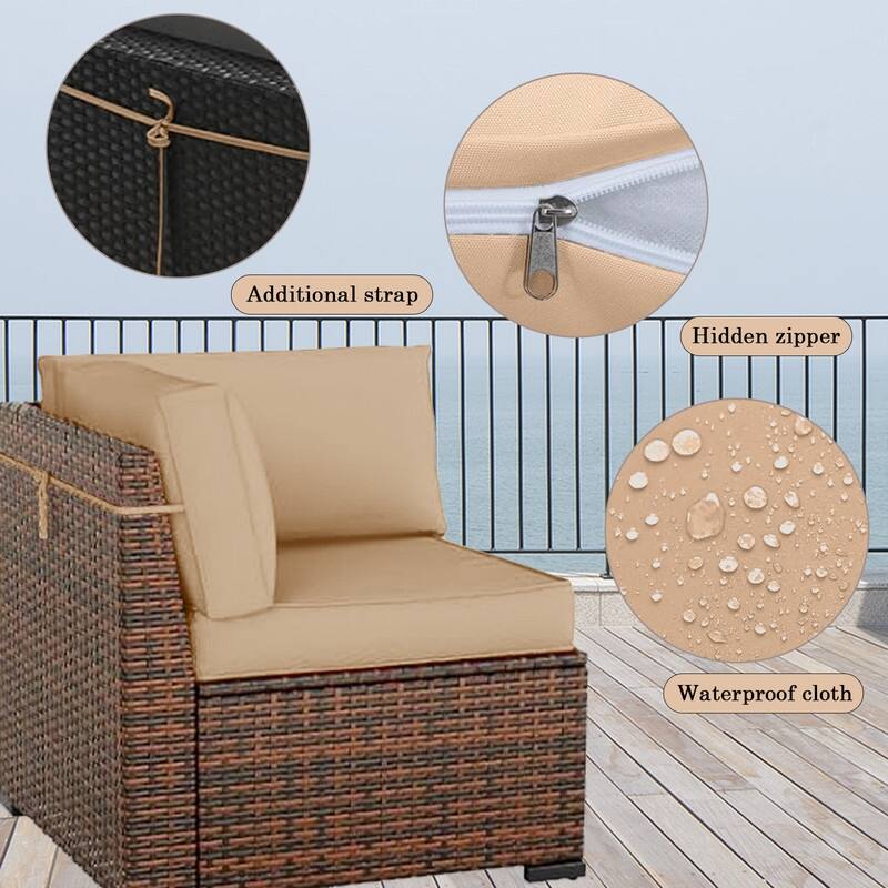 14 Pcs Outdoor Furniture Replacement Cushions Fits 6-seat Sectional Rattan Conversation Set (Only cushions+covers, no sofa.)