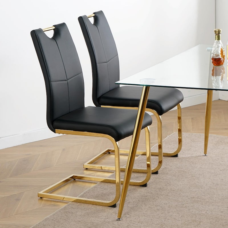 Modern Dining Chair Set - Faux Leather Padded Seats, Gold/Silver Metal Legs