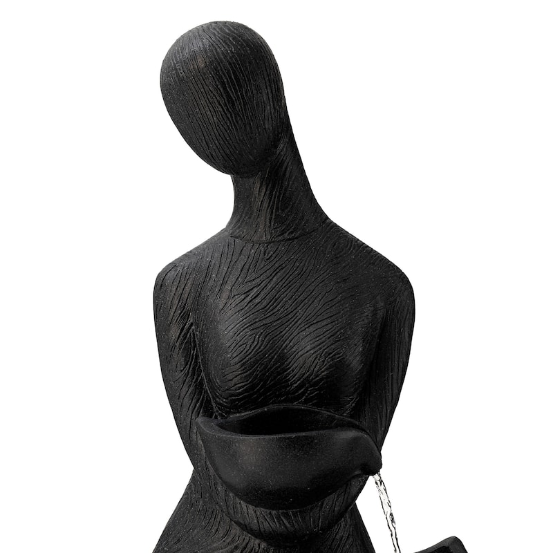 Glitzhome 39"H LED Polyresin 5-Tiered Woman Stone Sculpture Water Fountain Outdoor