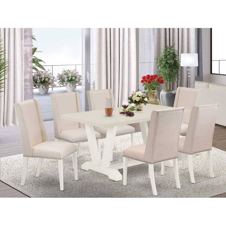 7-Piece Kitchen Dinette Set - Hardwood Table & Parsons Chairs - Modern Dining Room Furniture - 60