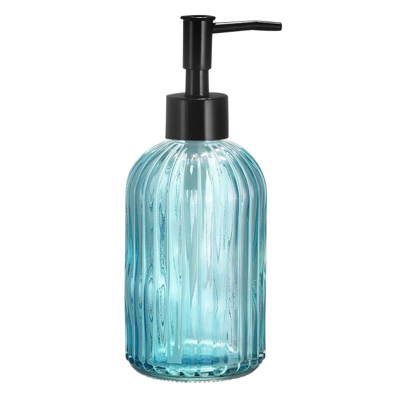 Soap Dispenser - 13.5Oz Glass Dish Hand Soap Dispenser with Black Pump for Kitchen Bathroom