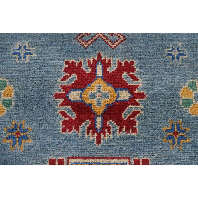 Hand Knotted Oriental 100% Wool Carpet Traditional Geometric Navy Blue & Blues Kazak Area Rug - 9' 6'' X 6' 8''