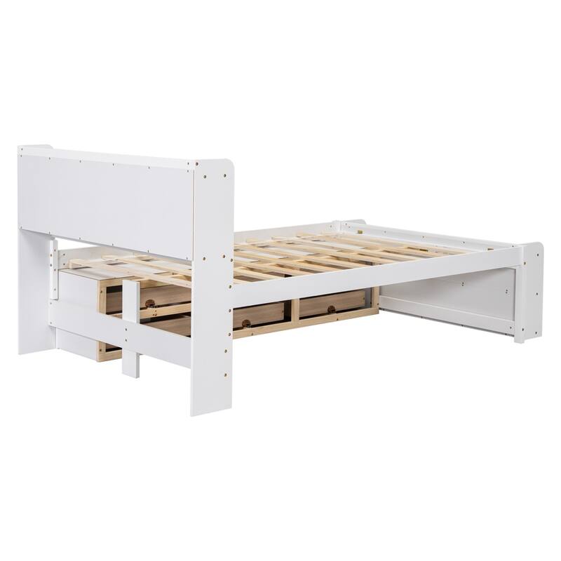 Full Bed with Bookcase Headboard, Under bed Storage Drawers