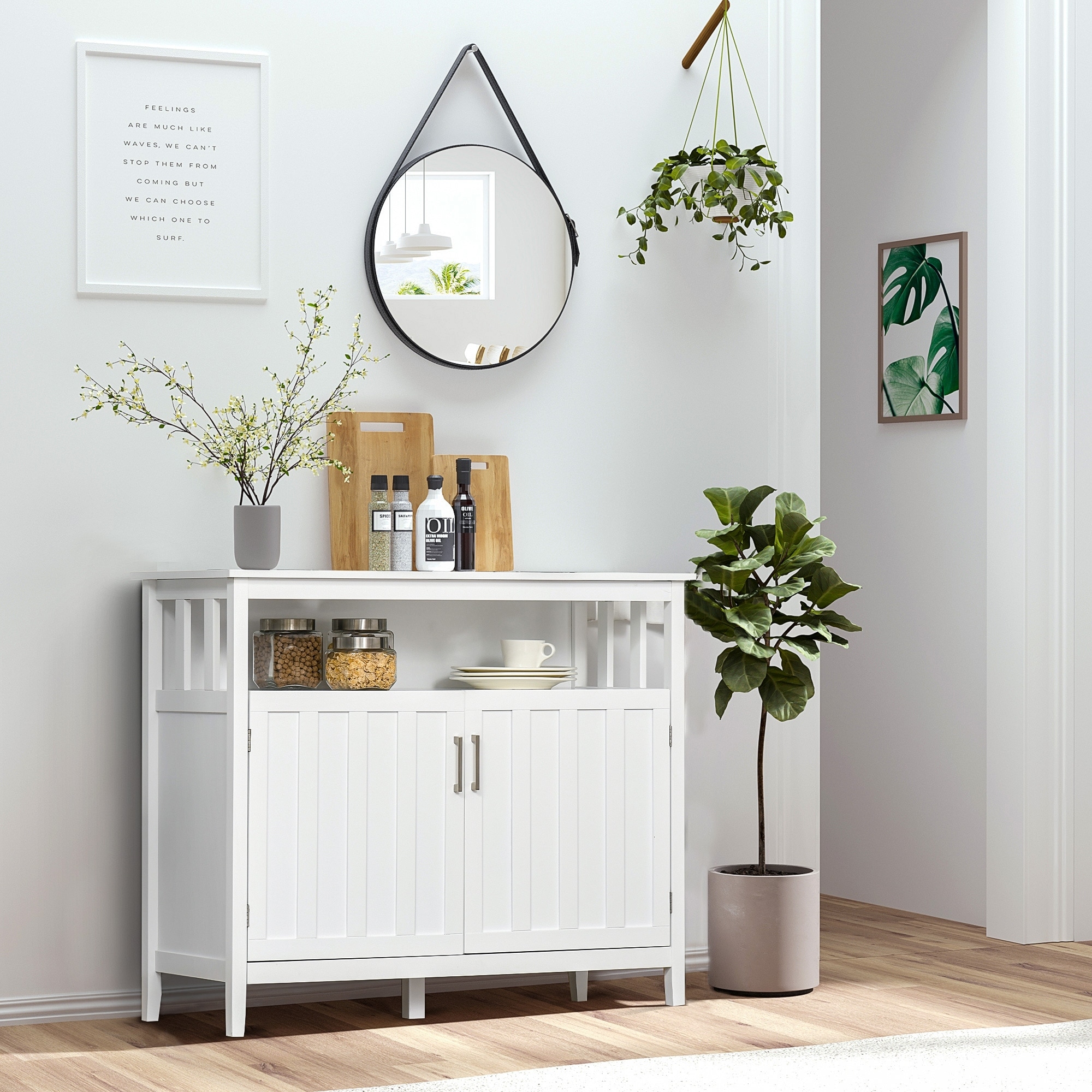 HOMCOM Sideboard Buffet Server Table with 2 Doors, Kitchen Storage Cabinet with Adjustable Shelves for Kitchen and Dining Room