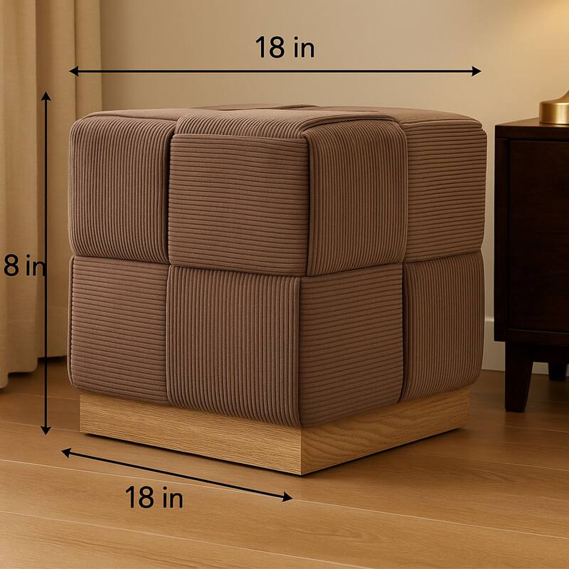 Esme Checker Weave Corduroy Accent Stool with Soft Fabric