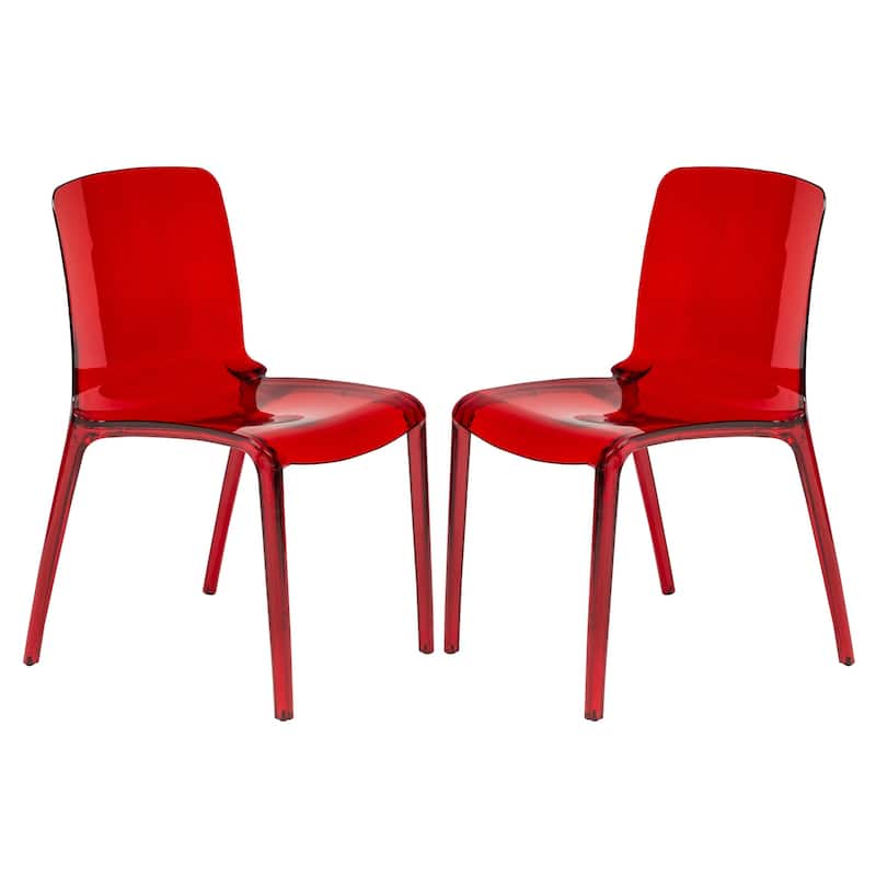 Stackable Plastic Dining Chair Set of 2 Modern Full Back Acrylic Transparent Side Chair - Transparent Red