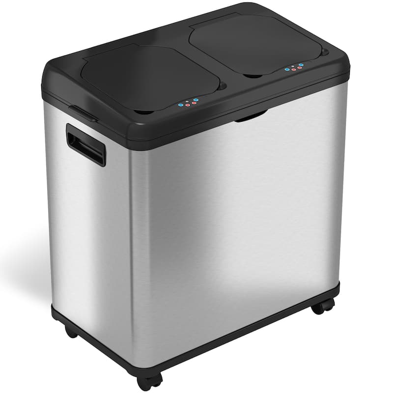 iTouchless 16 Gal Dual Stainless Steel Sensor Recycle Trash Can - Silver