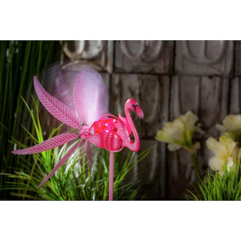 36"H Solar Flamingo Staked Wind Spinner