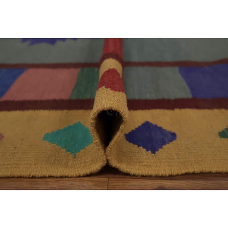 Hand Woven Oriental 100% Wool Carpet Southwestern Tribal Greys & Charcoal Kilim Area Rug - 14' 8'' X 9' 9''